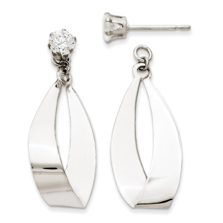 14k White Gold Oval Dangle with Zirconia Stud Earring Jackets