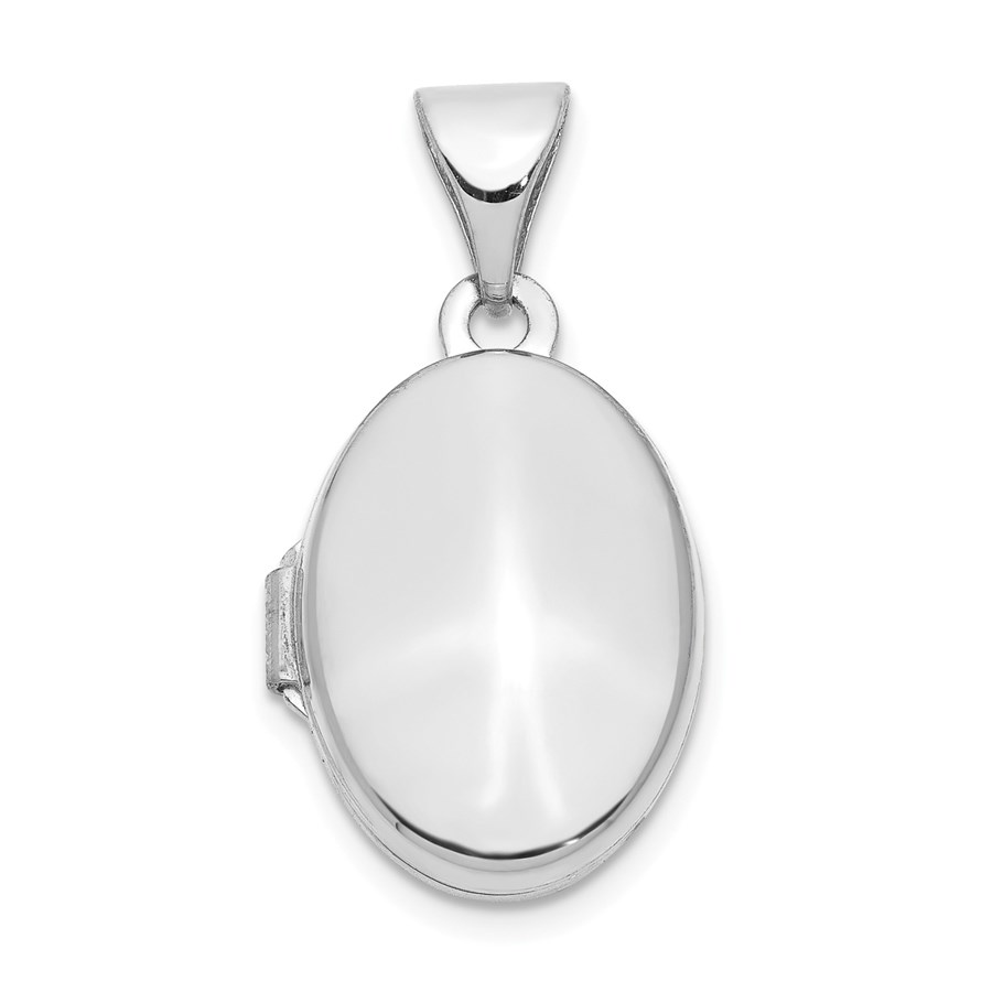 14k White Gold Oval Plain Assembled Locket - 20 mm