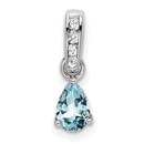 14K White Gold Pear Aquamarine and Diamond Pendant - 16.3 mm