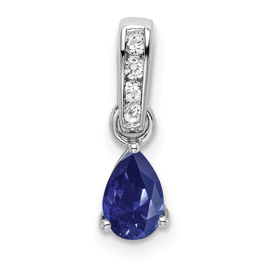 14K White Gold Pear Created Sapphire and Pendant - 16.3 mm