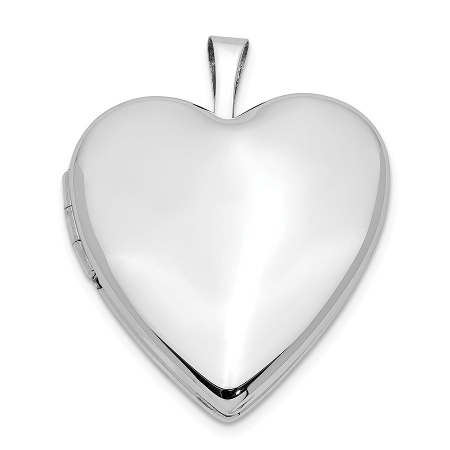 14k White Gold Plain Polished Heart Locket - 25 mm