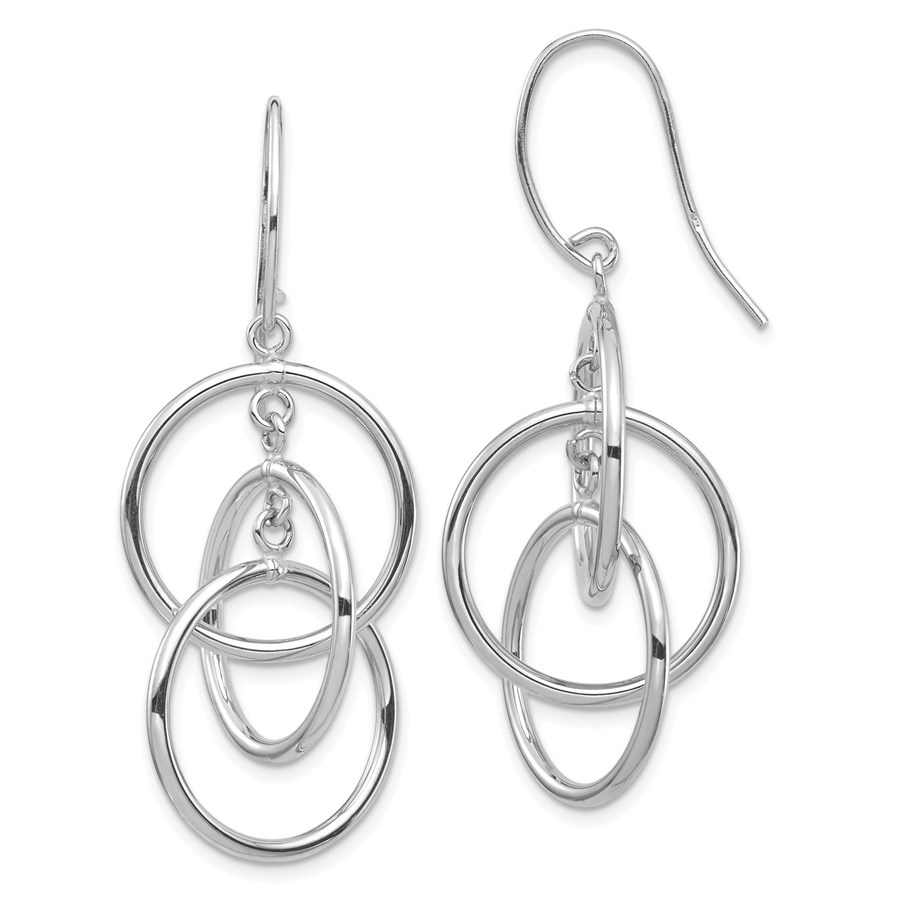 14k White Gold Polished Circles Dangle Earrings