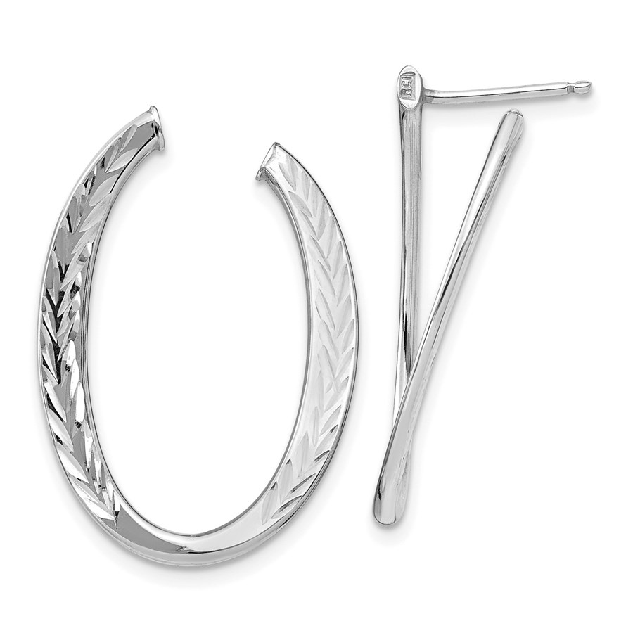 14K White Gold Polished D/C Hoop Earrings - 29 mm