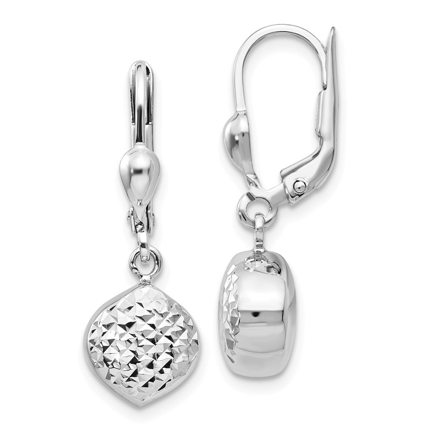 14k White Gold Polished & Diamond-Cut Dangle Leverback Earrings