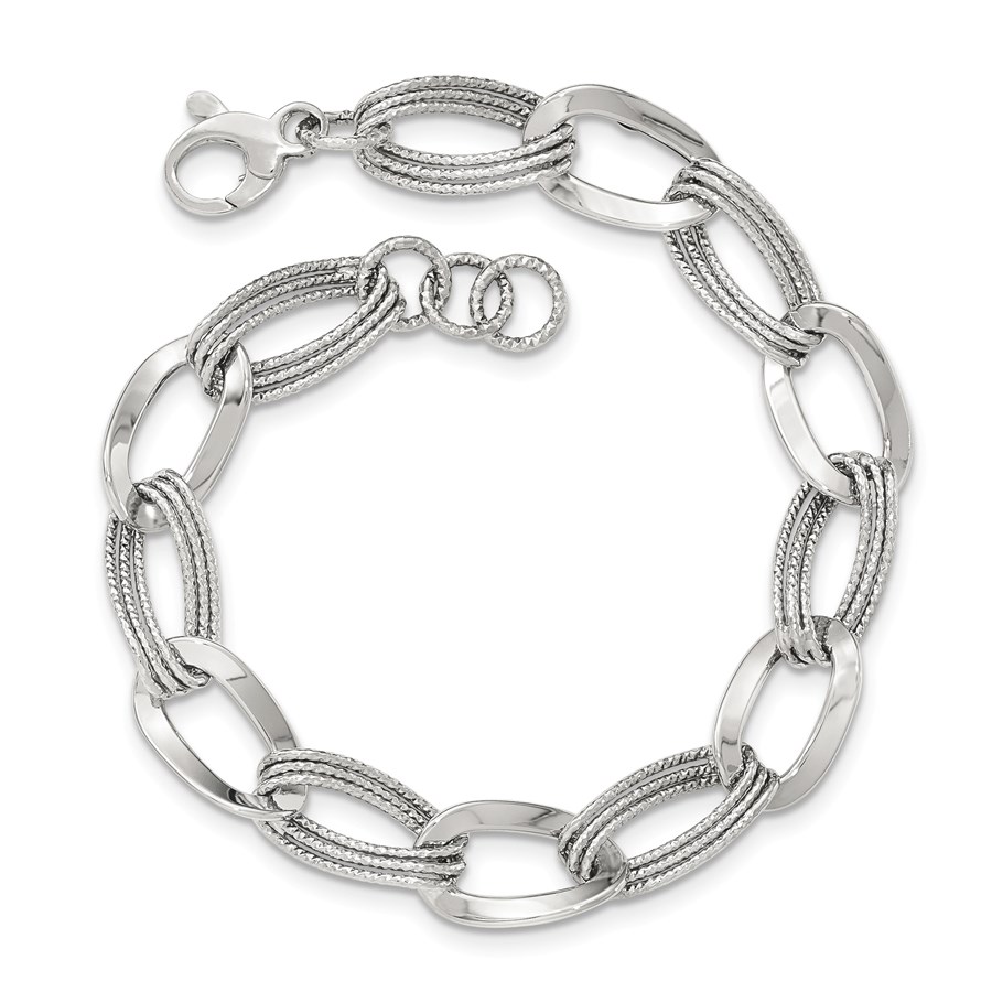 14k White Gold Polished Fancy Link Bracelet