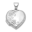 14k White Gold Polished Floral Heart Locket - 22 mm