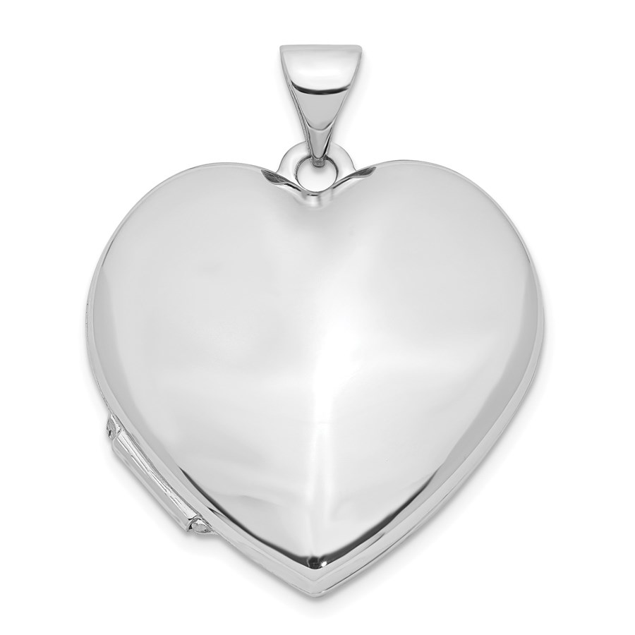 14k White Gold Polished Heart-Shaped Domed Locket - 26 mm