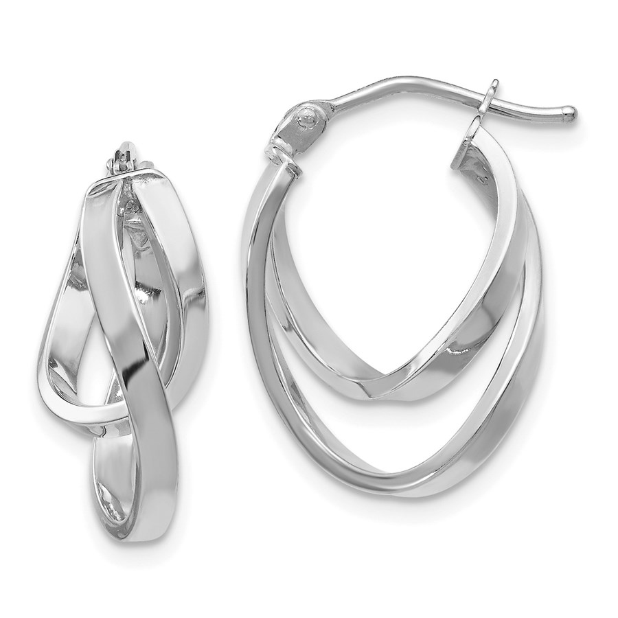 14K White Gold Polished Hinged Hoop Earrings - 17 mm