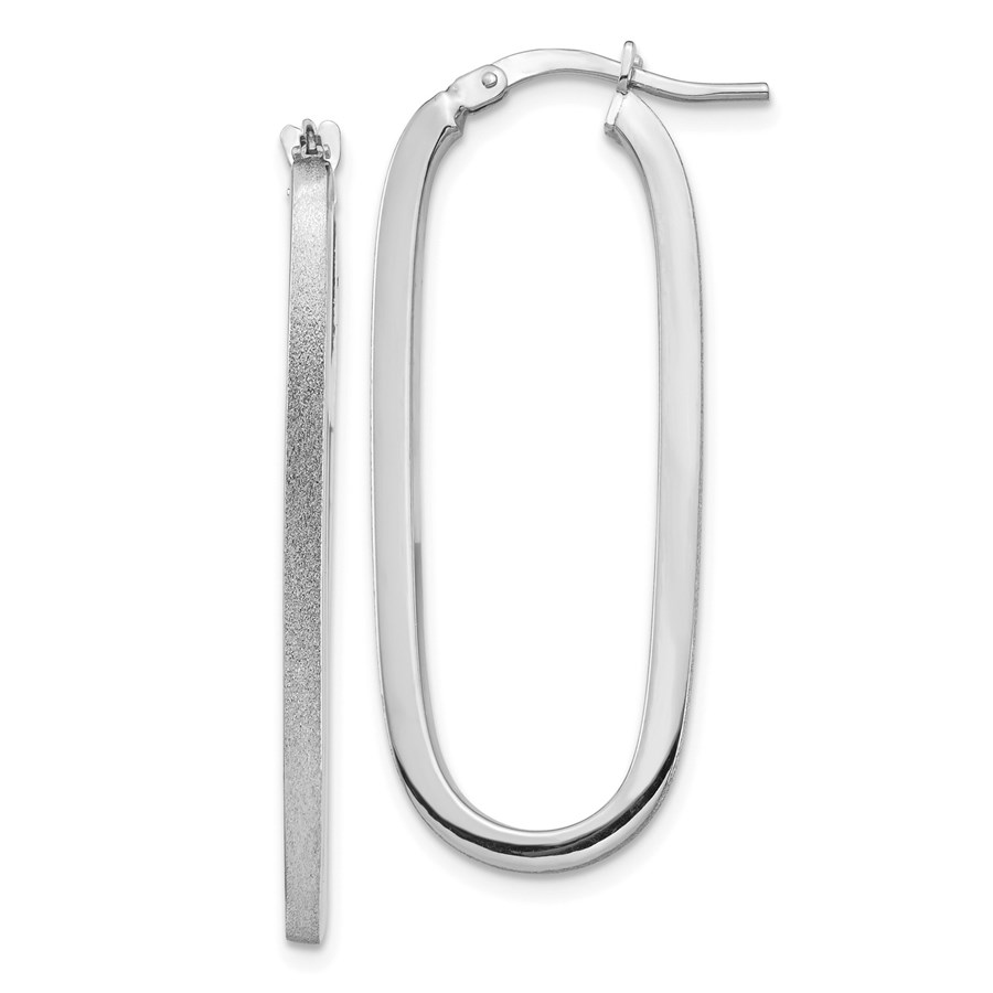 14k White Gold Polished Oval Hoop Earrings - 2 mm