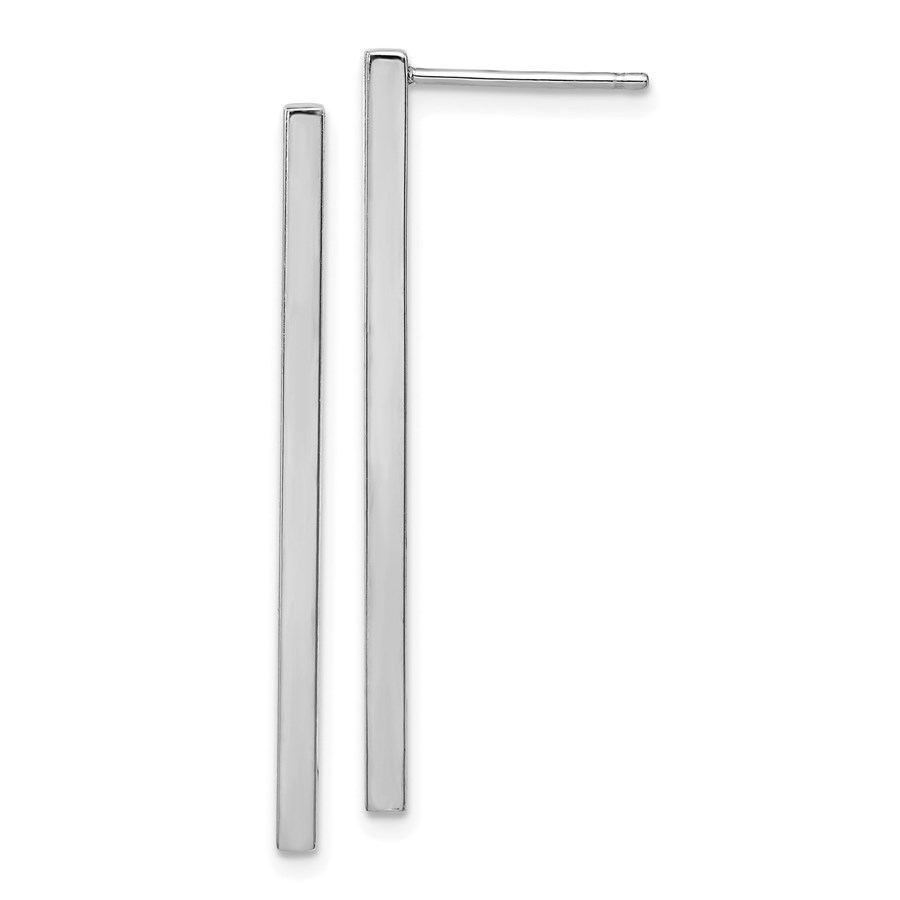 14K White Gold Polished Post Dangle Bar Earrings - 35 mm