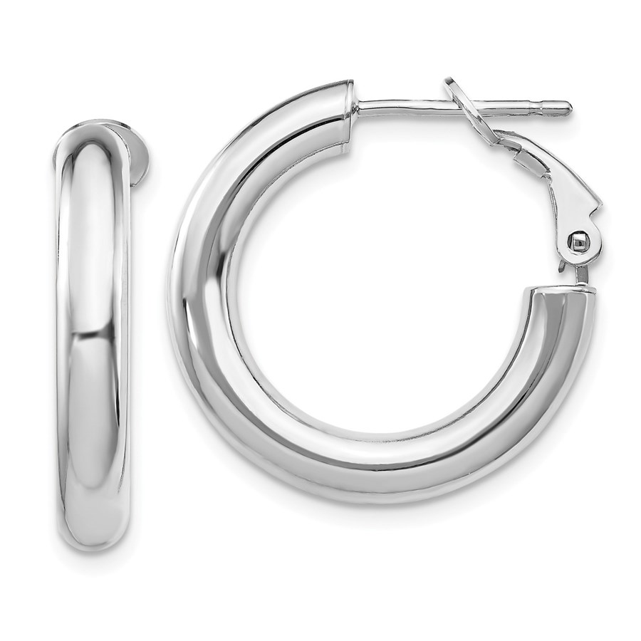 14k White Gold Polished Round Hoop Earrings - 4x15 mm