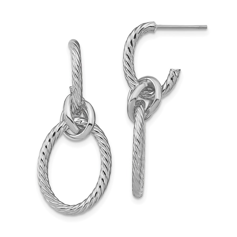 14K White Gold Polished Textured Post Dangle Earrings - 31.9 mm