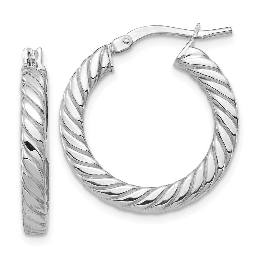 14k White Gold Polished Twisted Hoop Earrings - 3 mm