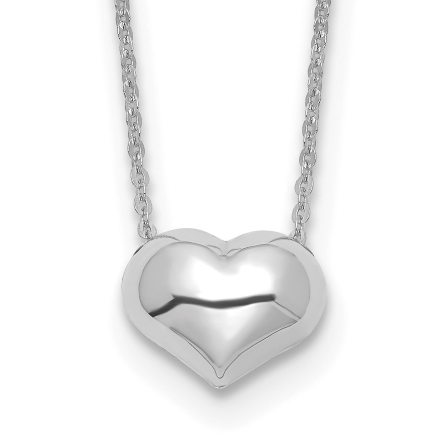 14K White Gold Puffed Heart 16.5in Necklace - 16.5 in.