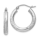 14k White Gold Satin & Diamond-cut 3 mm Round Hoop Earrings