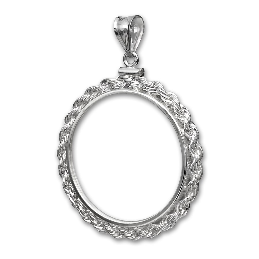 14K White Gold Screw-Top Rope Polished Coin Bezel - 32.7 mm