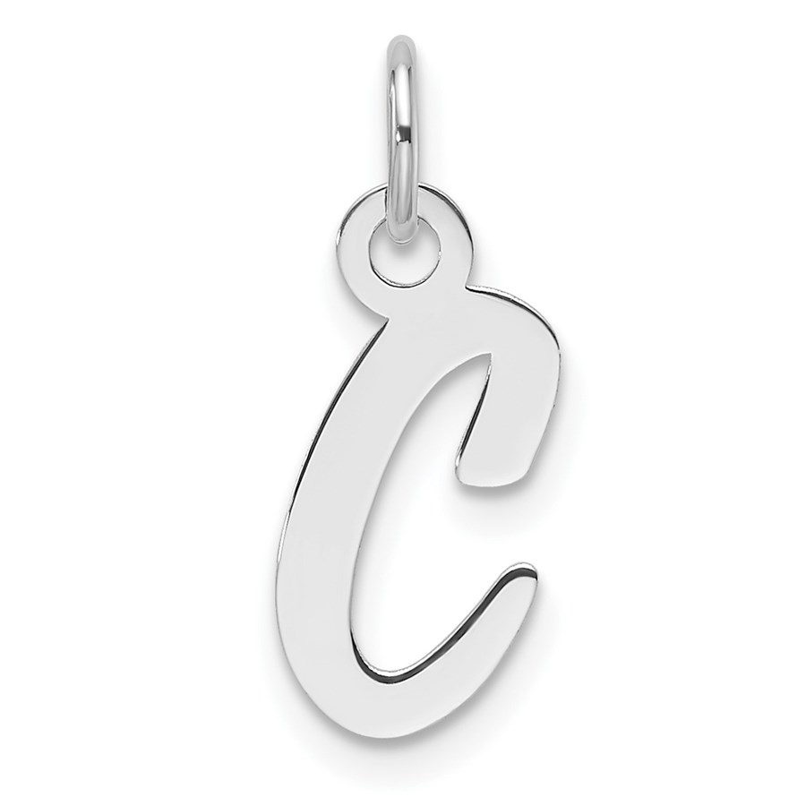 14K White Gold Slanted Block Letter C Initial Charm - 18.7 mm