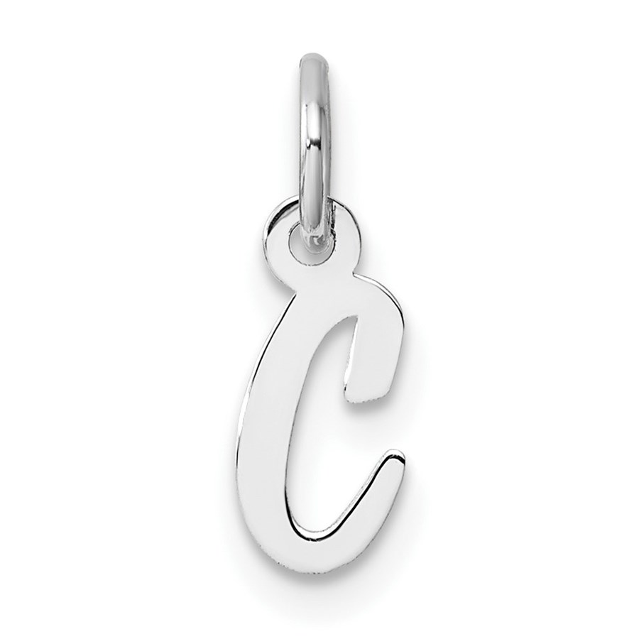 14K White Gold Small Script Letter C Initial Charm - 15 mm