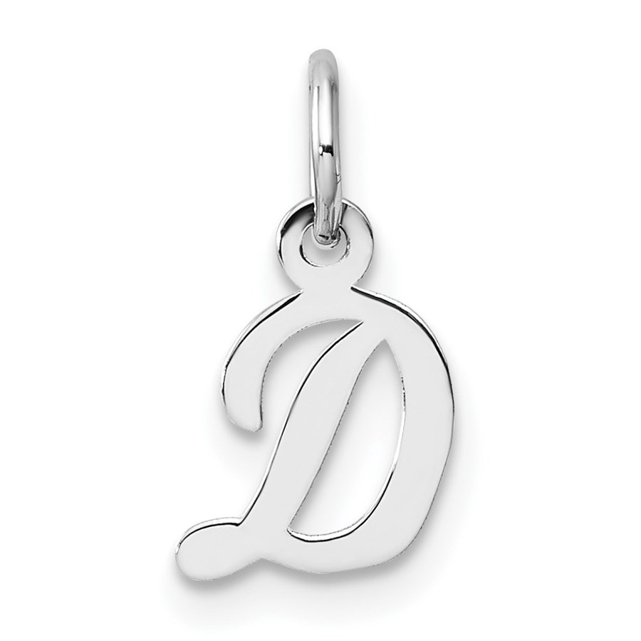 14K White Gold Small Script Letter D Initial Charm - 15.3 mm