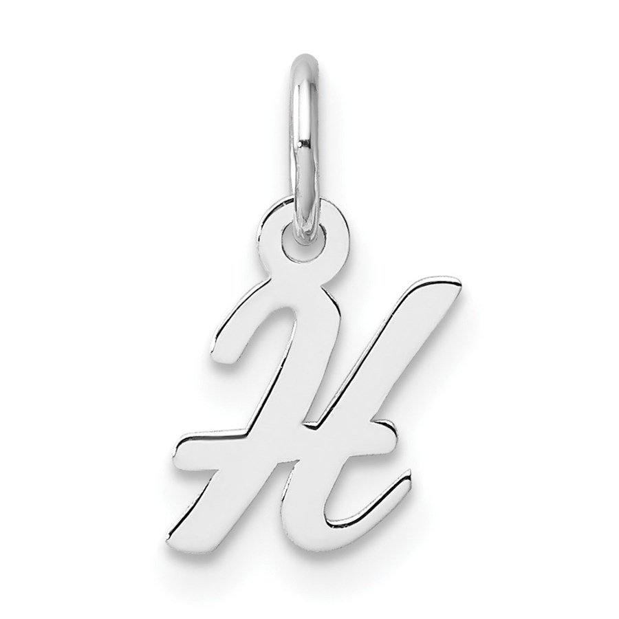 14K White Gold Small Script Letter H Initial Charm - 15 mm