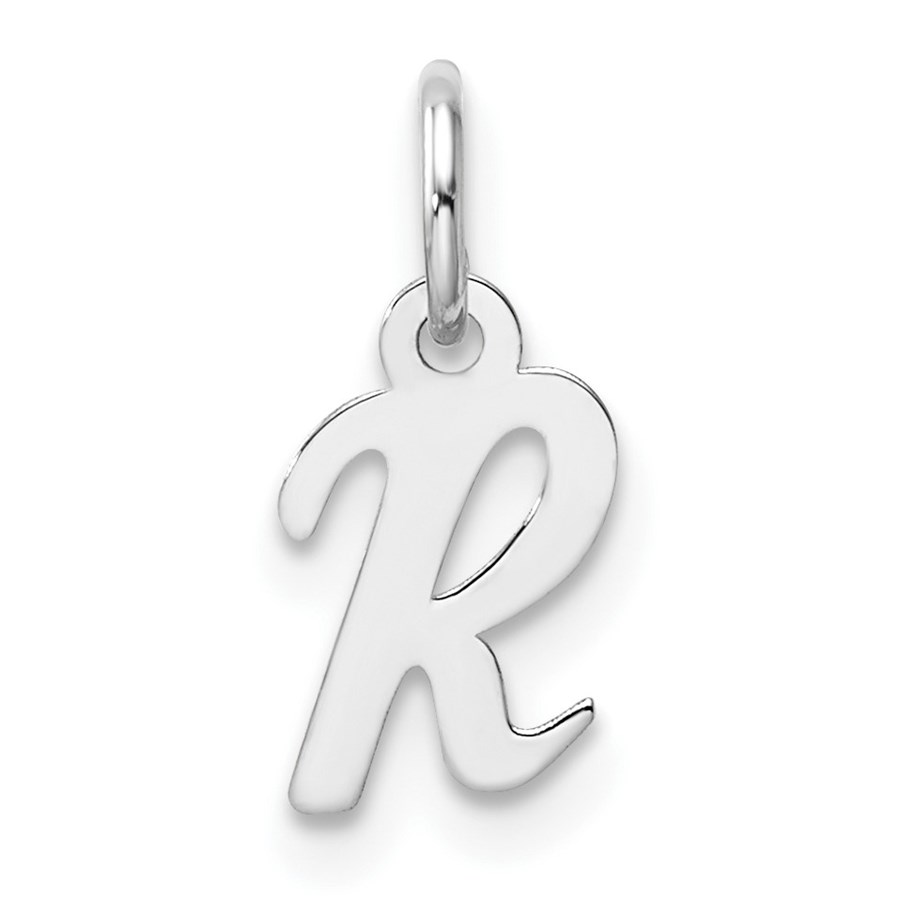 14K White Gold Small Script Letter R Initial Charm - 15 mm