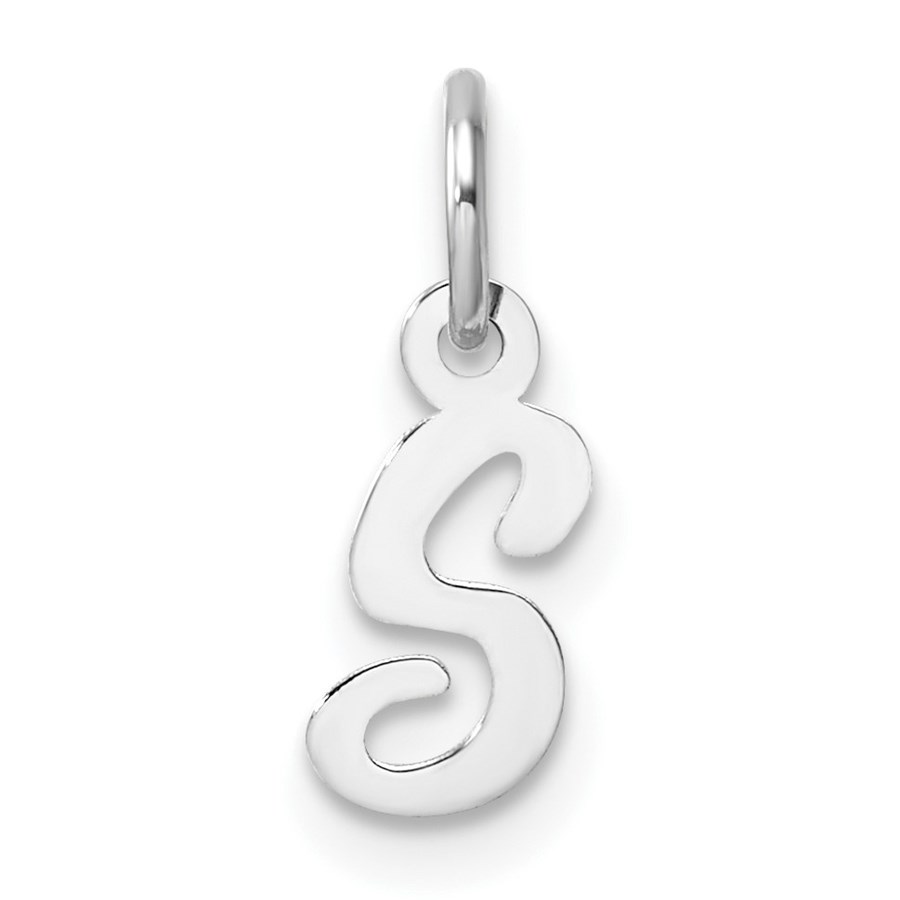 14K White Gold Small Script Letter S Initial Charm - 15 mm