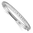 14k White Gold Textured Diamond Cut Twisted Bangle