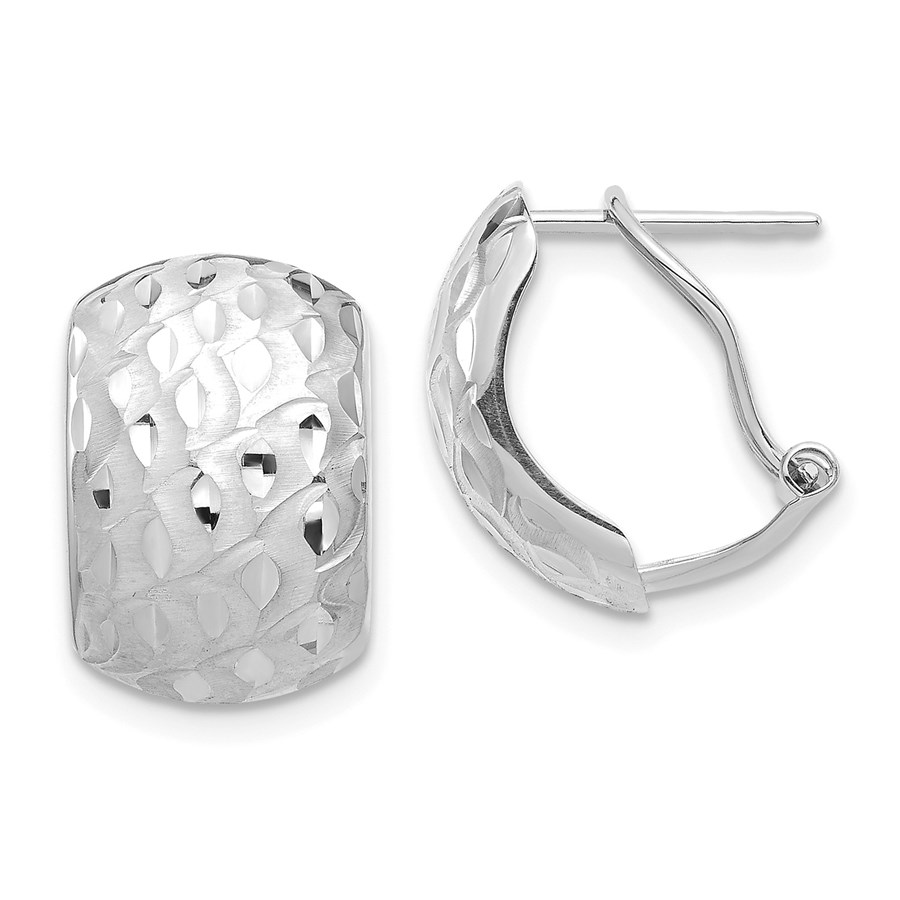 14k White Gold Textured Omega Back Earrings