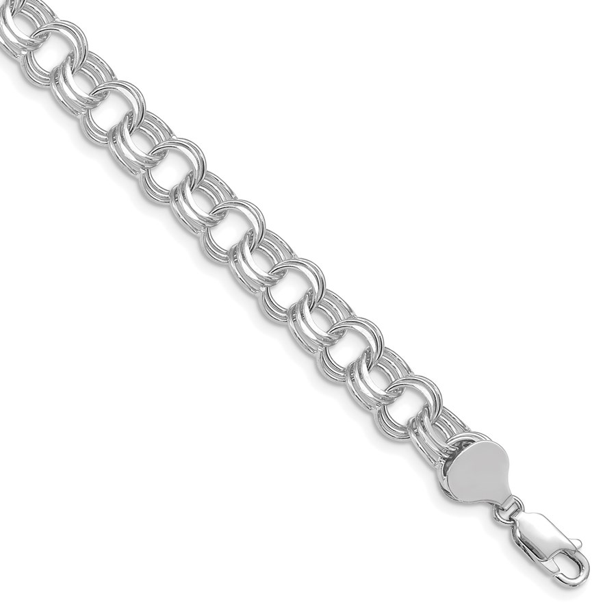 14K White Gold Triple Link Charm Bracelet - 8 mm