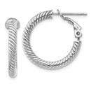 14k White Gold Twisted Round Omega Back Hoop Earrings - 15 mm