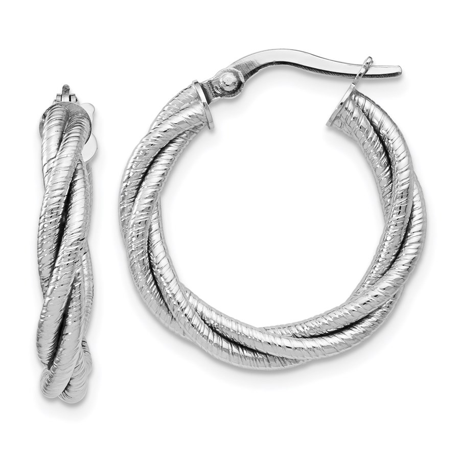 14K White Gold Twisted Triple Twist Hoop Earrings - 21 mm