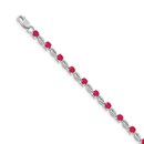 14K White Gold w/ Composite Ruby Gemstone Bracelet - 7 in.