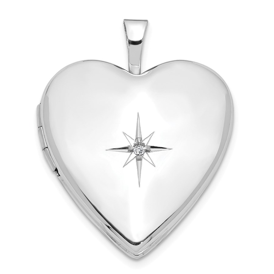 14k White Gold w/ Diamond Heart Locket - 25 mm