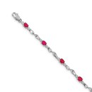 14K White Gold w/ Diamond Ruby Gemstone Linked Bracelet - 7 in.