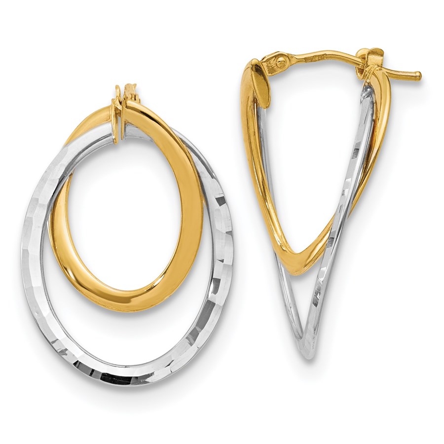 14K & White Rhodium Polished Fancy Hoop Earrings - 27 mm