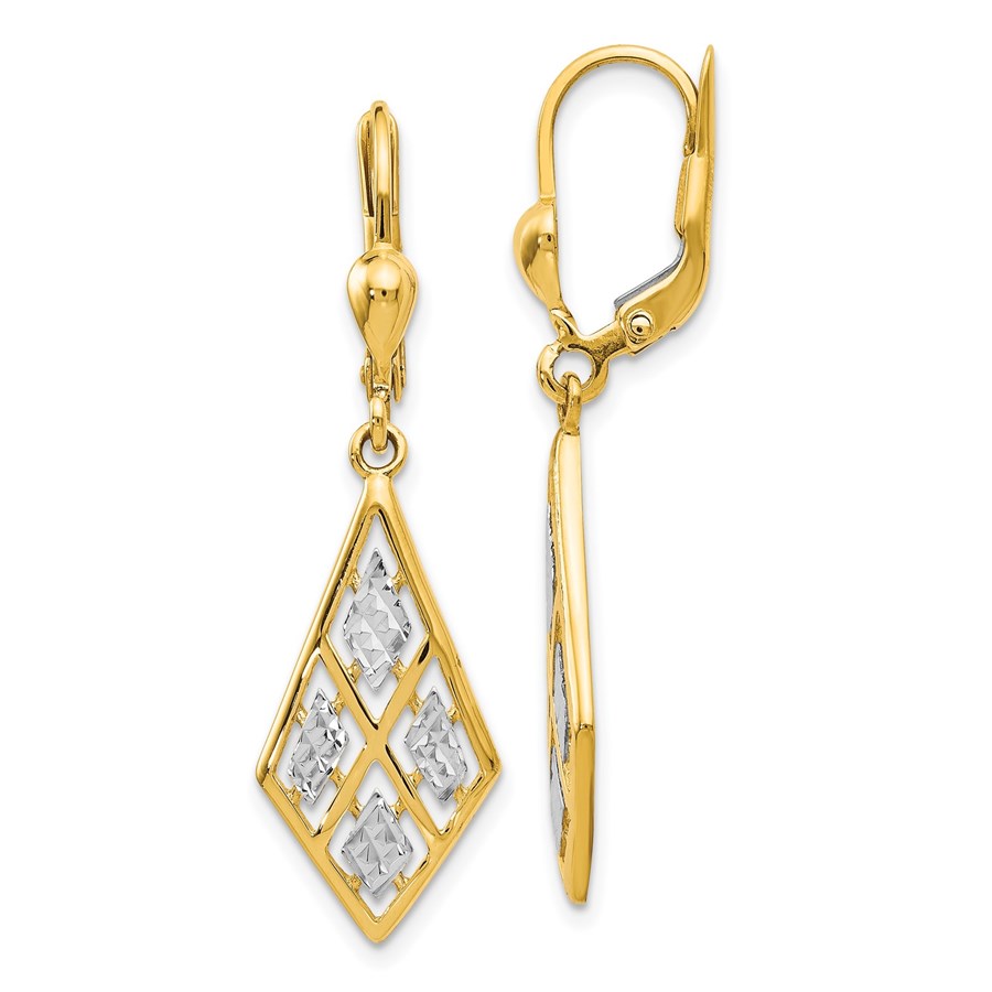 14K with Rhodium D/C Leverback Earrings - 37 mm