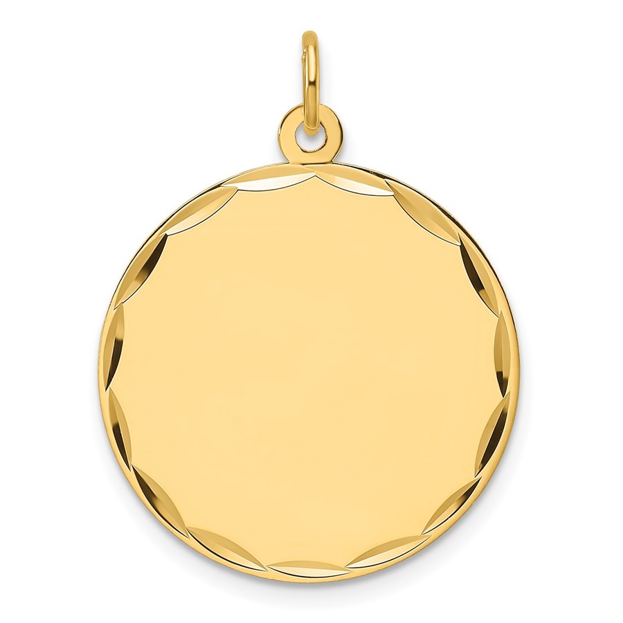 14K Yellow Gold .011 Gauge Engravable Round Disc Charm - 28.6 mm