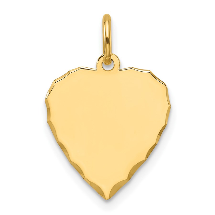 14K Yellow Gold .018 Gauge Engravable Heart Disc Charm - 21.4 mm