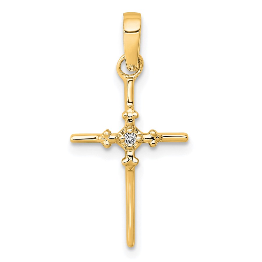 14K Yellow Gold .01ct. Diamond Budded Cross Pendant - 23 mm