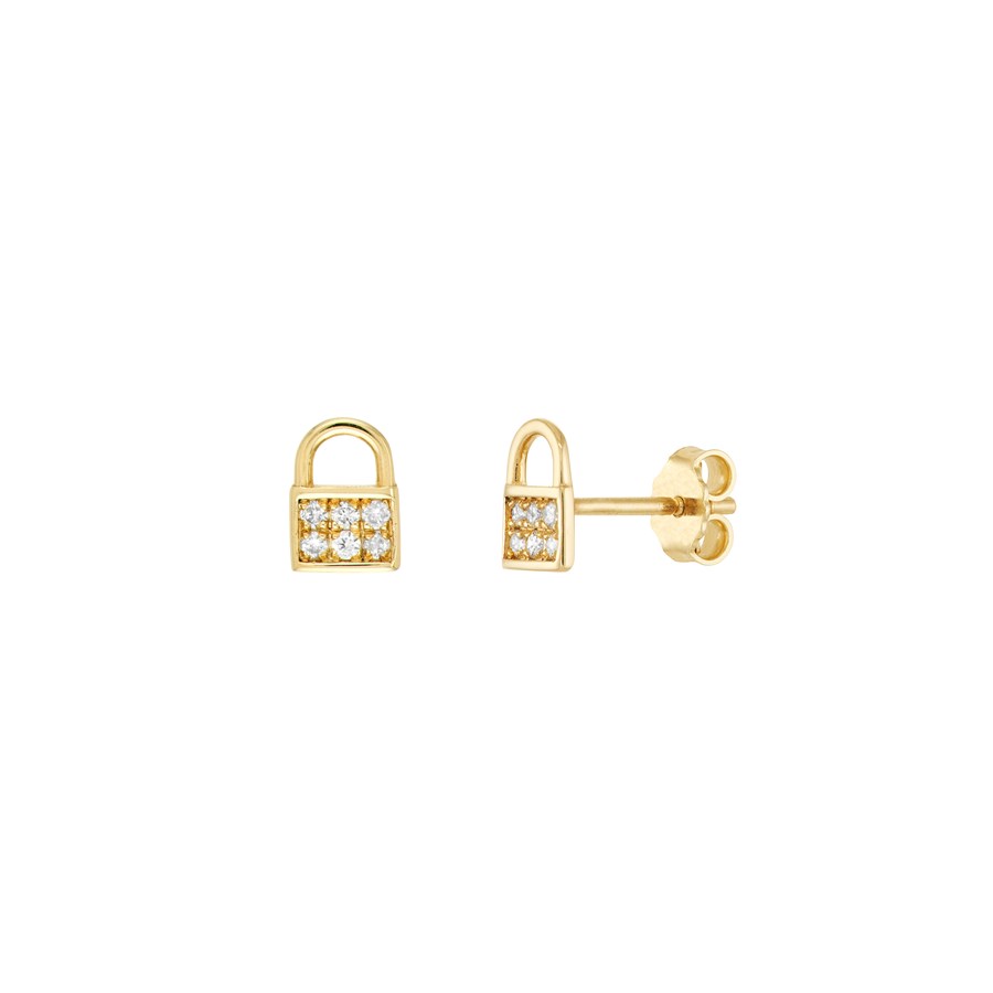 14K Yellow Gold 1/10Ct Dia Baby Padlock Stud Earring