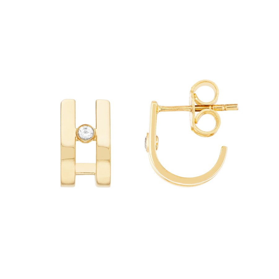 14K Yellow Gold 1/20Tcw Dia Bezel In Open J Hoop Earring