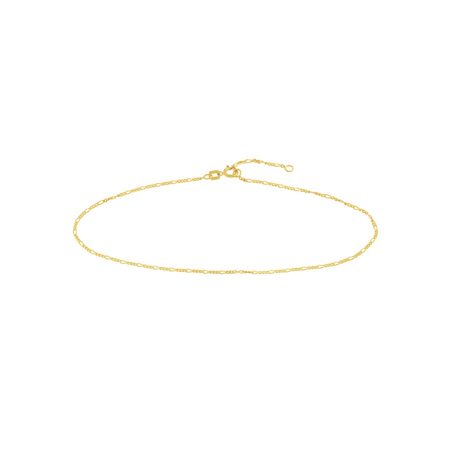 14K Yellow Gold 1.3mm Figaro Link Chain Anklet - 10 in.