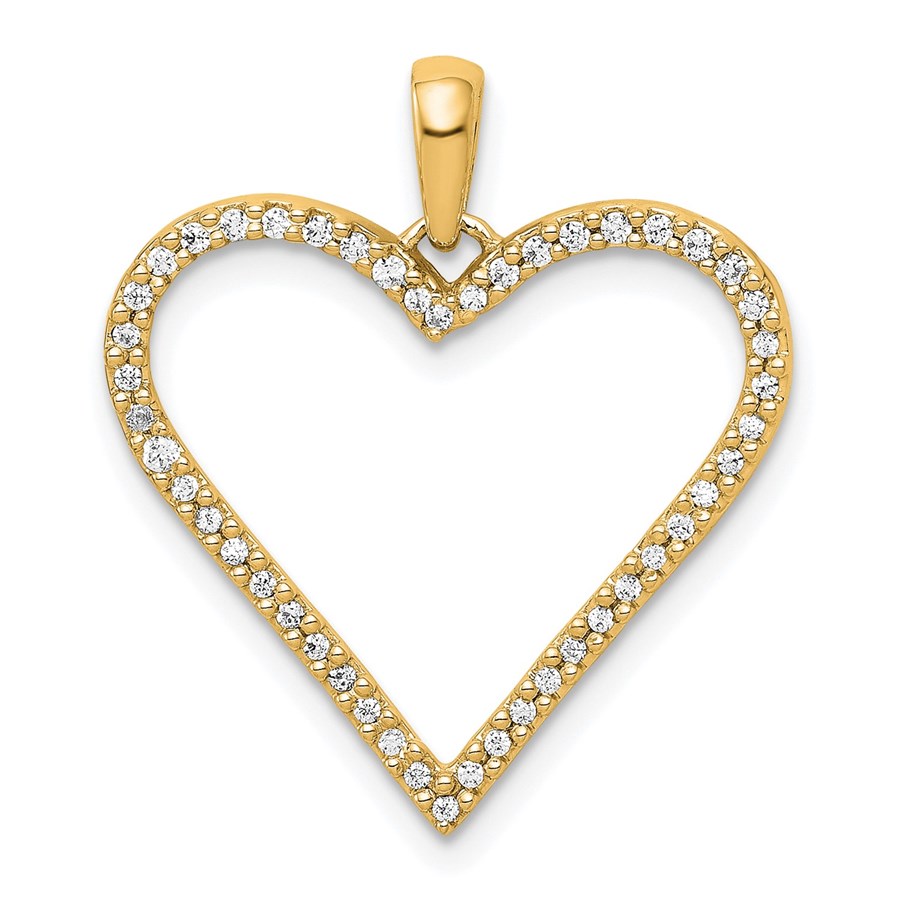 14K Yellow Gold 1/6ct. Diamond Heart Pendant - 25 mm