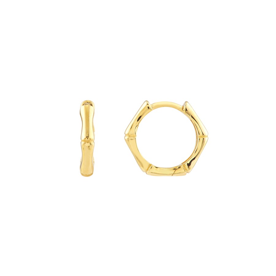 14K Yellow Gold 12.50 mm Bamboo Pentagon Hoops