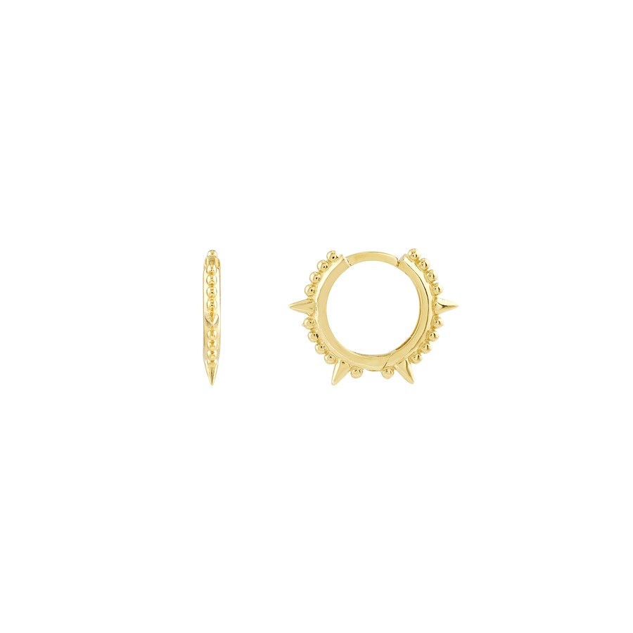 14K Yellow Gold 17 mm Bead N Spike Hoop Earring