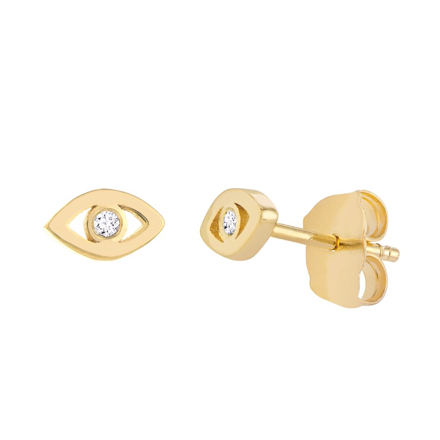 14K Yellow Gold 2Pts Dia Open Mini Evil Eye Studs