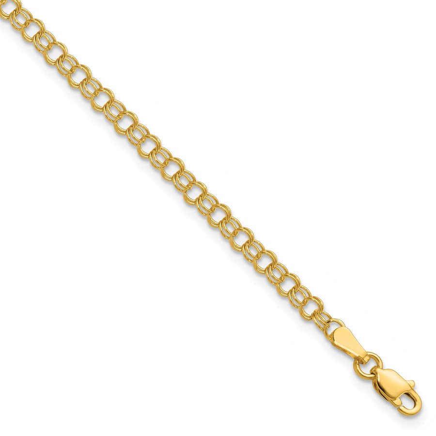 14K Yellow Gold 3.5mm Solid Double Link Charm Bracelet - 5.5 mm