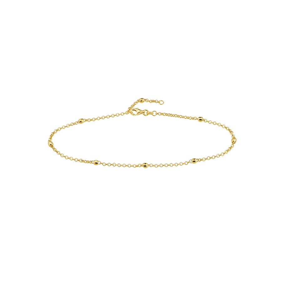 14K Yellow Gold 3 mm DC Bead Station Adj Anklet - 10 in.