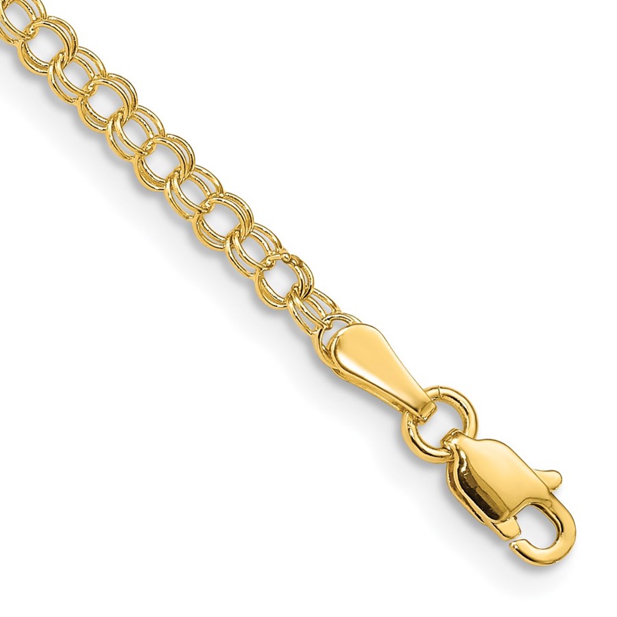 14K Yellow Gold 3mm Solid Double Link Charm Bracelet - 5.5 mm