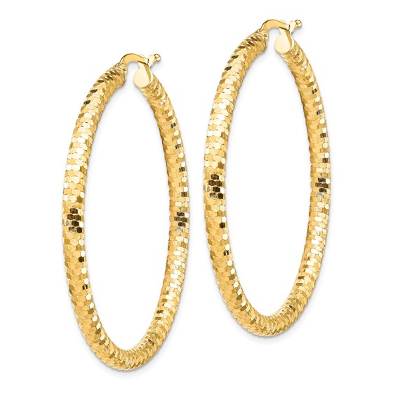 Buy 14k Yellow Gold 3x35 mm Diamond-cut Hoop Earrings - 45 mm | APMEX